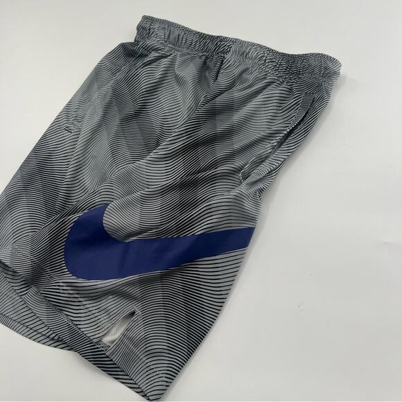 Nike Men’s Basketball Shorts Gray with Blue Swoosh Logo - Picture 2 of 7